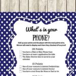 Navy Modern What'S In Your Cellphone Baby Shower Games Intended For What'S In Your Phone Baby Shower Game Free Printable