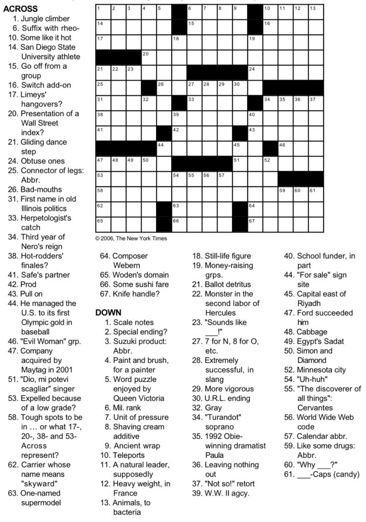 New York Times Crossword Puzzlegeorge Barany And Michael Shteyman In Free Printable Sunday Crossword Puzzles
