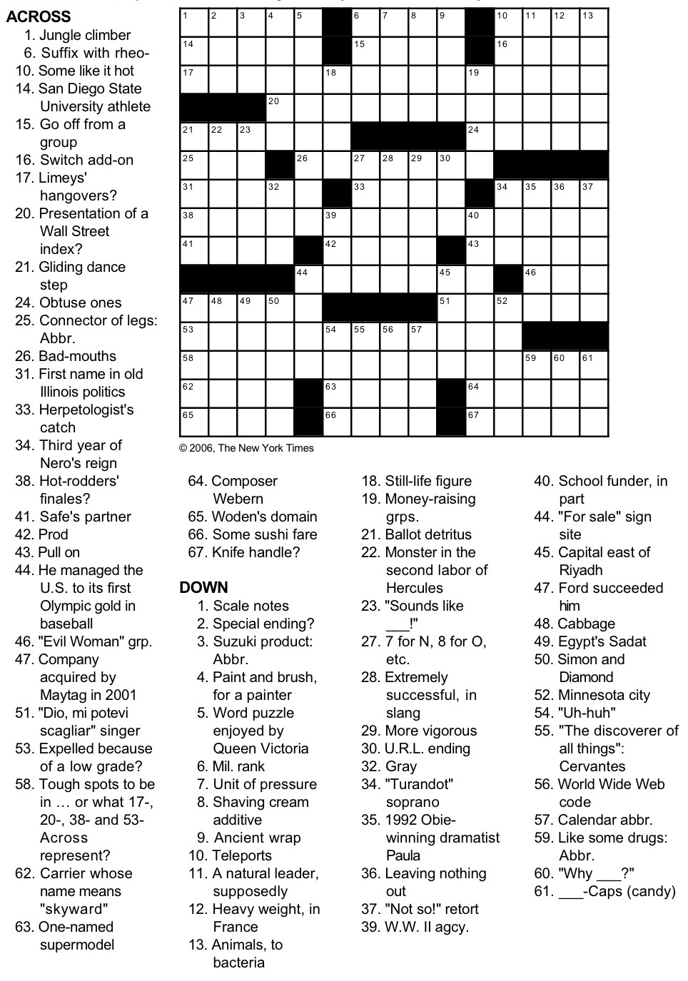 New York Times Crossword Puzzlegeorge Barany And Michael Shteyman in Free Printable Sunday Crossword Puzzles
