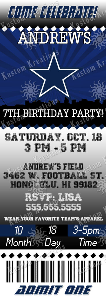 Nfl Dallas Cowboys Ticket Birthday Invitation | Kustom Kreations With Free Printable Dallas Cowboys Birthday Invitations Nfl Dallas Cowboys Ticket Birthday Invitation | Kustom Kreations With Free Printable Dallas Cowboys Birthday Invitations