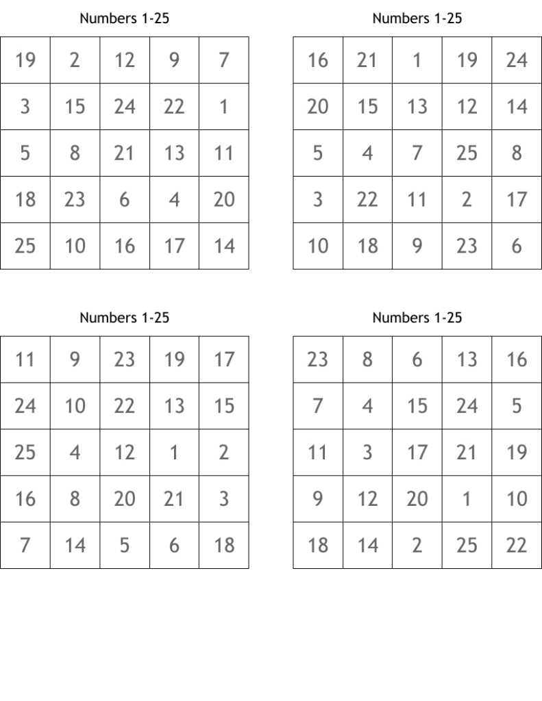 Numbers 1 25 Bingo Cards   Wordmint Inside Free Printable Bingo Cards Random Numbers