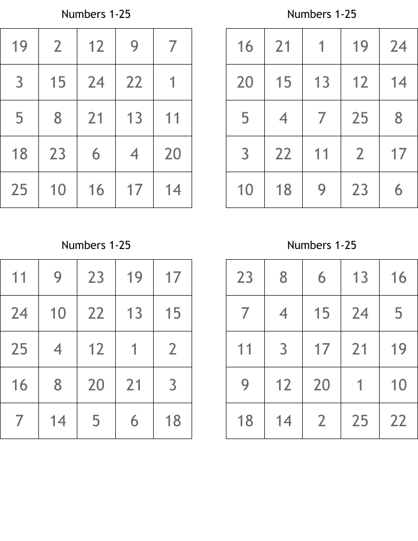 Numbers 1-25 Bingo Cards - Wordmint inside Free Printable Bingo Cards Random Numbers