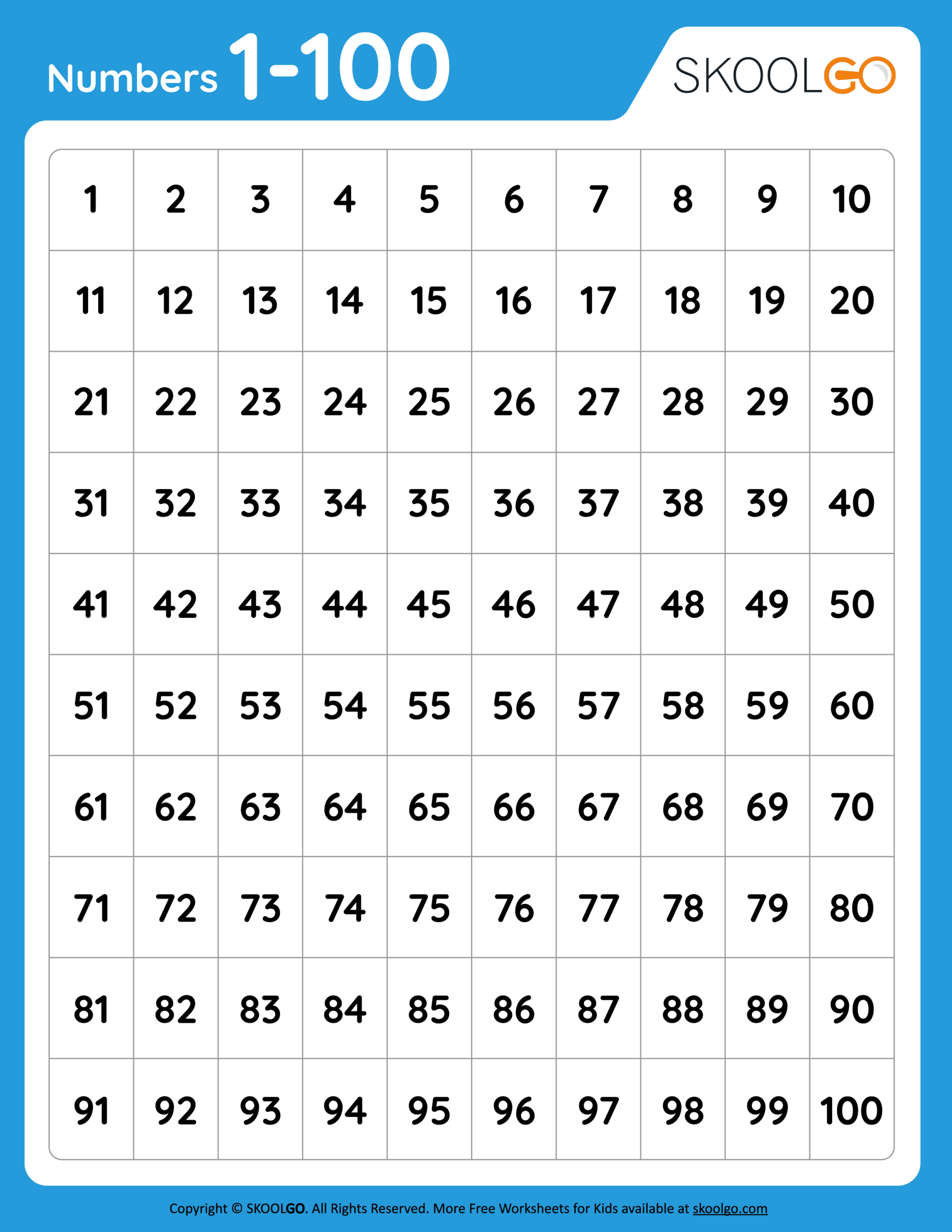 Numbers 1 To 100 - Free Worksheet For Kids - Skoolgo for Free Printable Number Worksheets 1-100