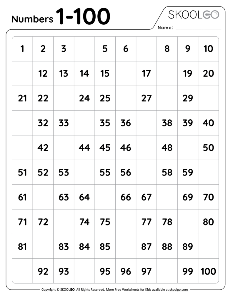 Numbers 1 To 100 Free Worksheet For Kids Skoolgo In Free Printable Number Worksheets 1 100 Numbers 1 To 100 Free Worksheet For Kids Skoolgo In Free Printable Number Worksheets 1 100