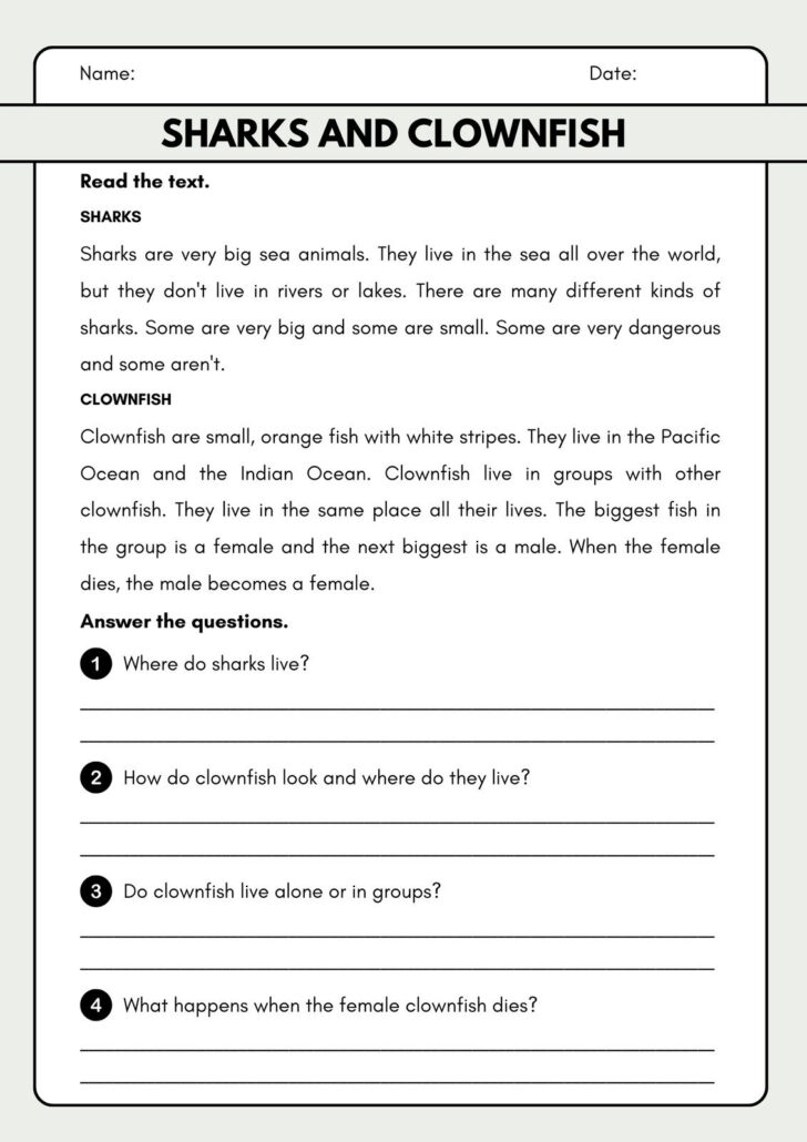 Free Printable 3rd Grade Reading Worksheets