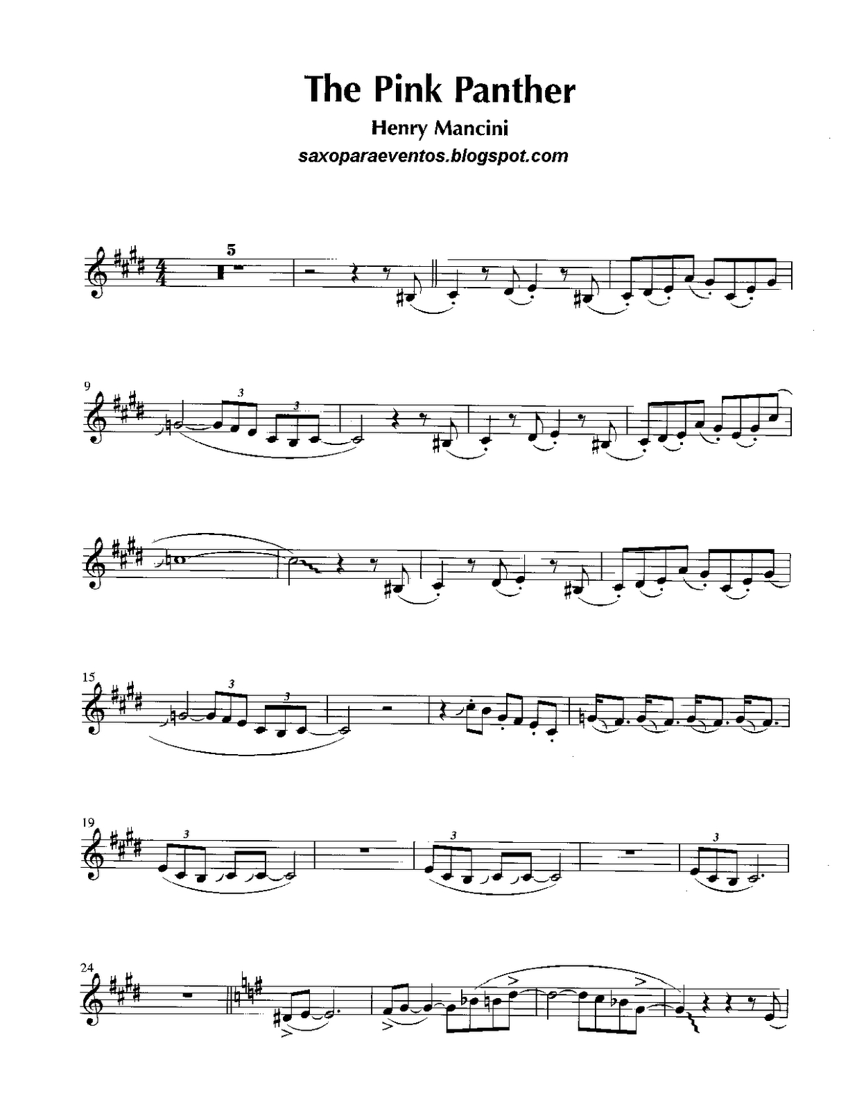 Pink Panther Sax Sheet Music - Maskim Kompozit Ãœrã¼Nler San. Ve for Free Printable Alto Saxophone Sheet Music Pink Panther