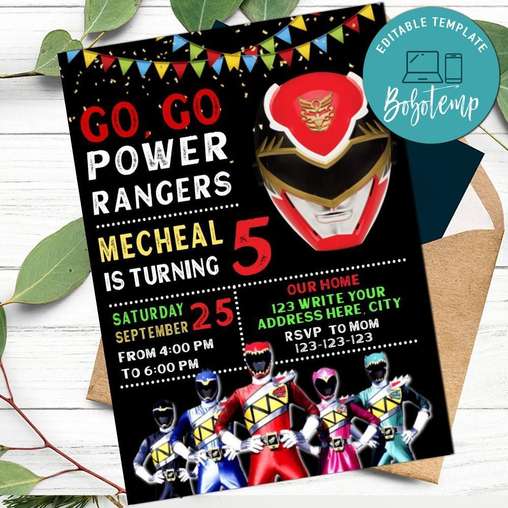 Power Rangers Invitation Customizable Template Instant Download with regard to Free Printable Power Ranger Birthday Invitations