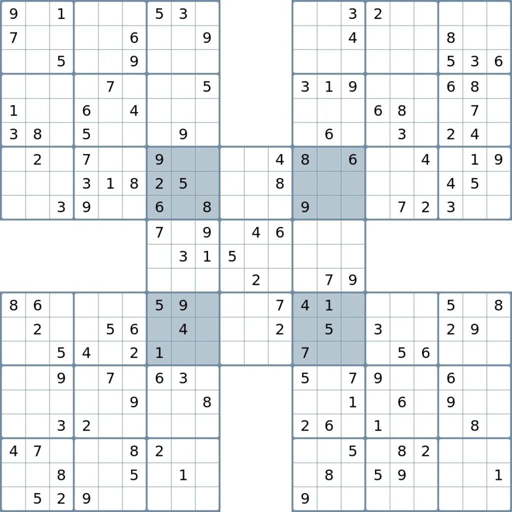 Print Samurai Sudoku — Escape Sudoku For Free Printable Samurai Sudoku
