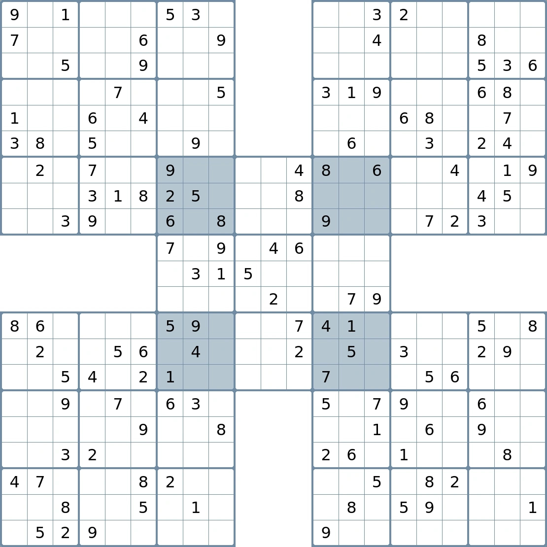 Print Samurai Sudoku — Escape Sudoku for Free Printable Samurai Sudoku