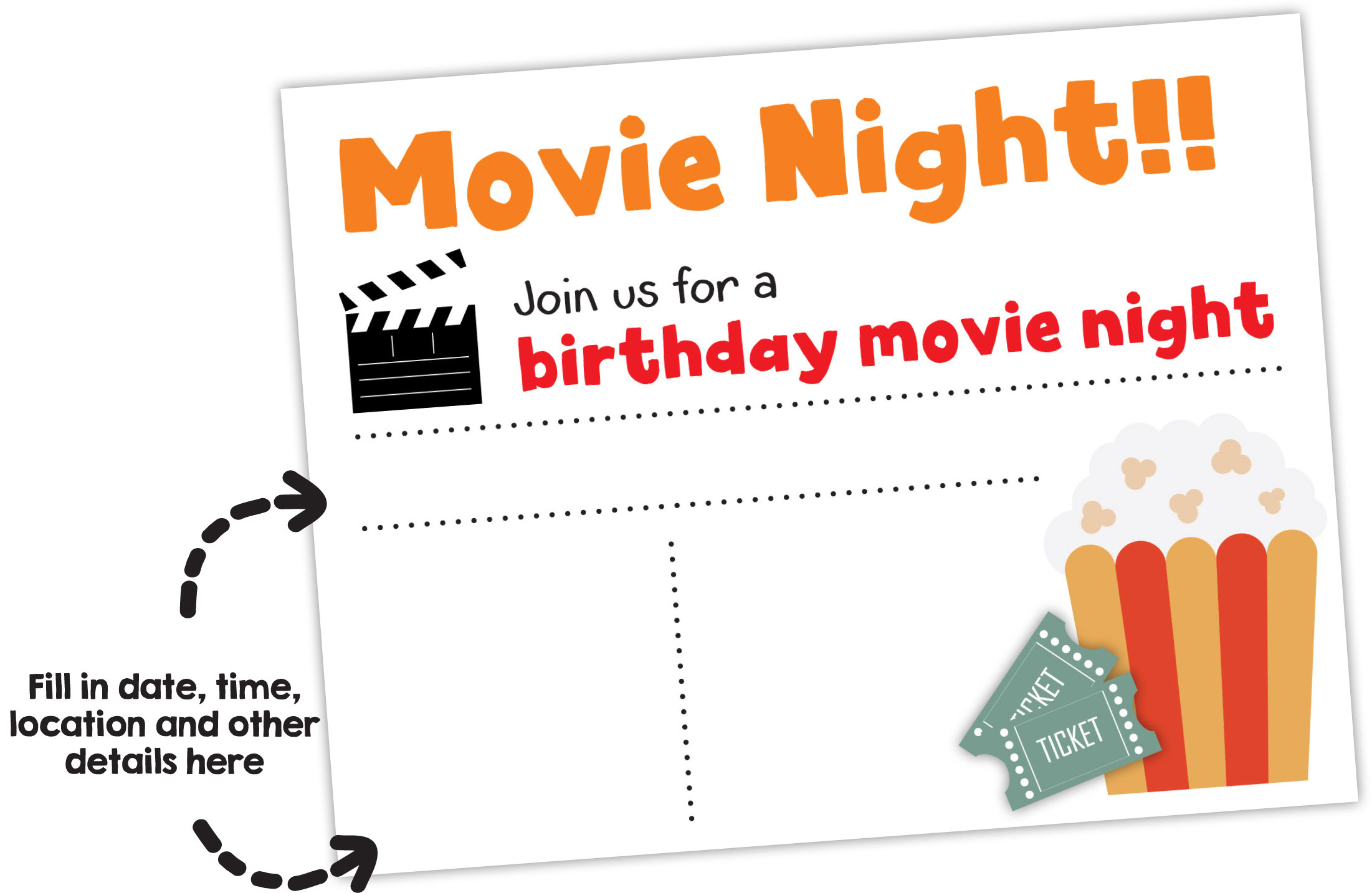 Print Your Free Movie Night Birthday Party Invitation - My Silly within Movie Night Birthday Invitations Free Printable