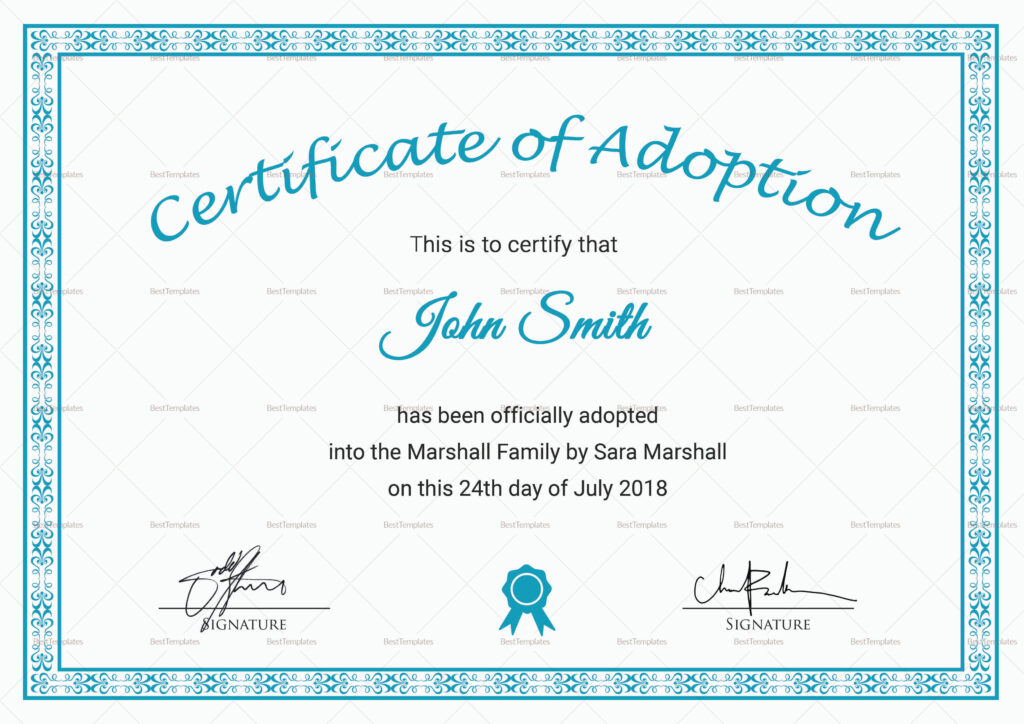Printable Adoption Certificate Design Template In Psd, Word Inside Free Printable Adoption Certificate