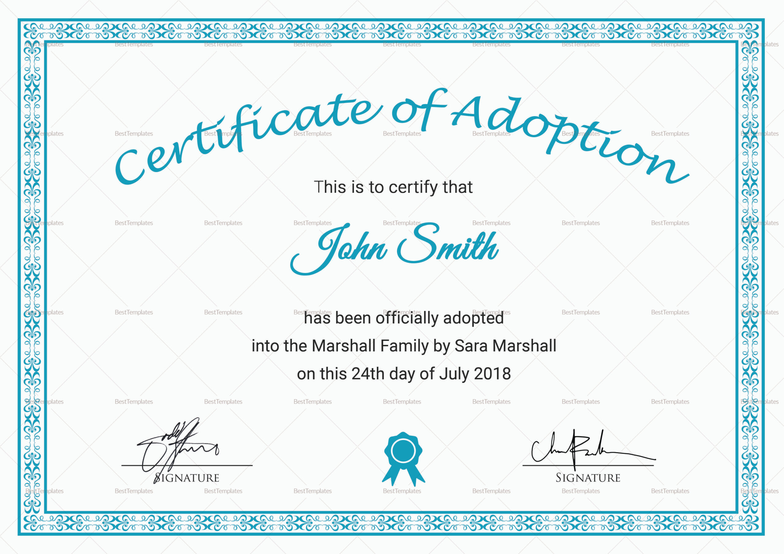 Printable Adoption Certificate Design Template In Psd, Word inside Free Printable Adoption Certificate
