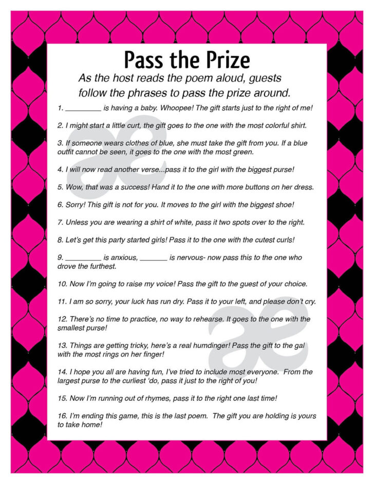Pass the Prize Baby Shower Game Free Printable