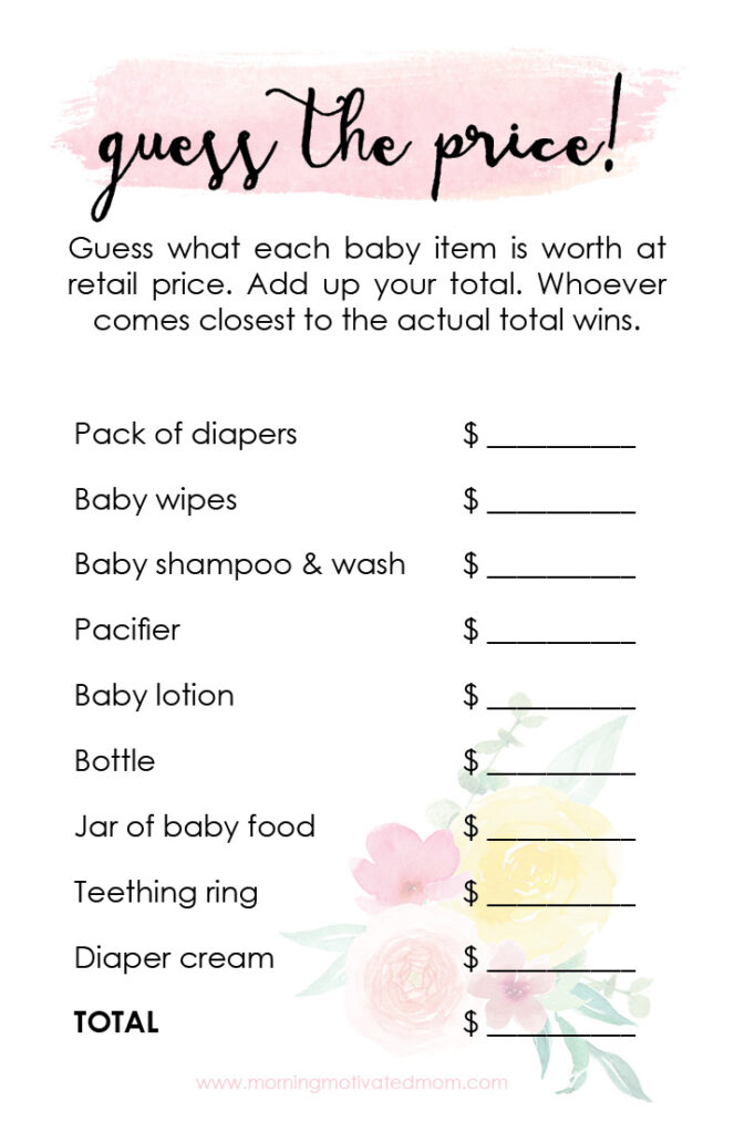Printable Baby Shower Game: Guess The Price – Morning Motivated Mom Regarding Free Printable Baby Shower Games Printable Baby Shower Game: Guess The Price – Morning Motivated Mom Regarding Free Printable Baby Shower Games