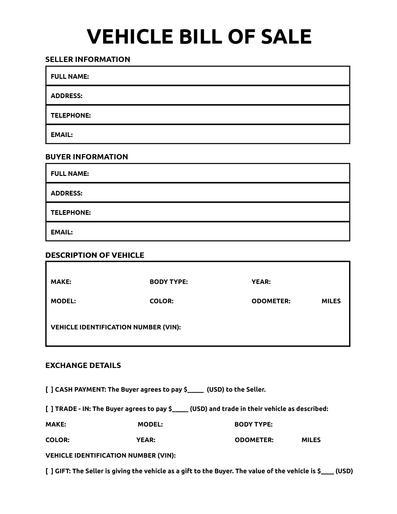 Printable Bill Of Sale For Vehicle - World Of Printables in Free Printable Bill of Sale For Car
