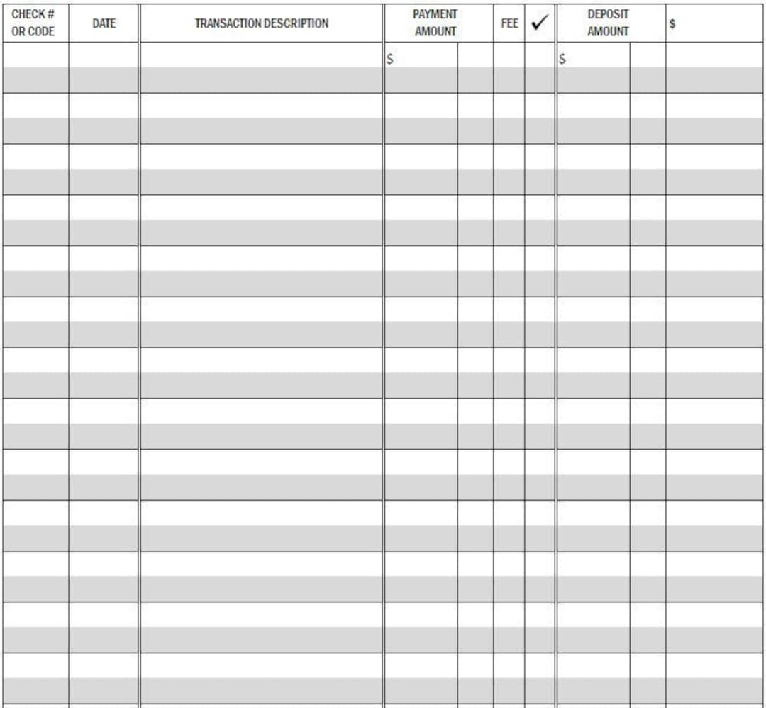 Printable Checkbook Register, Pdf Datei, Drucke Auf 8 1/2 X 11 Inch Papier - Etsy.de with regard to Free Printable Transaction Register