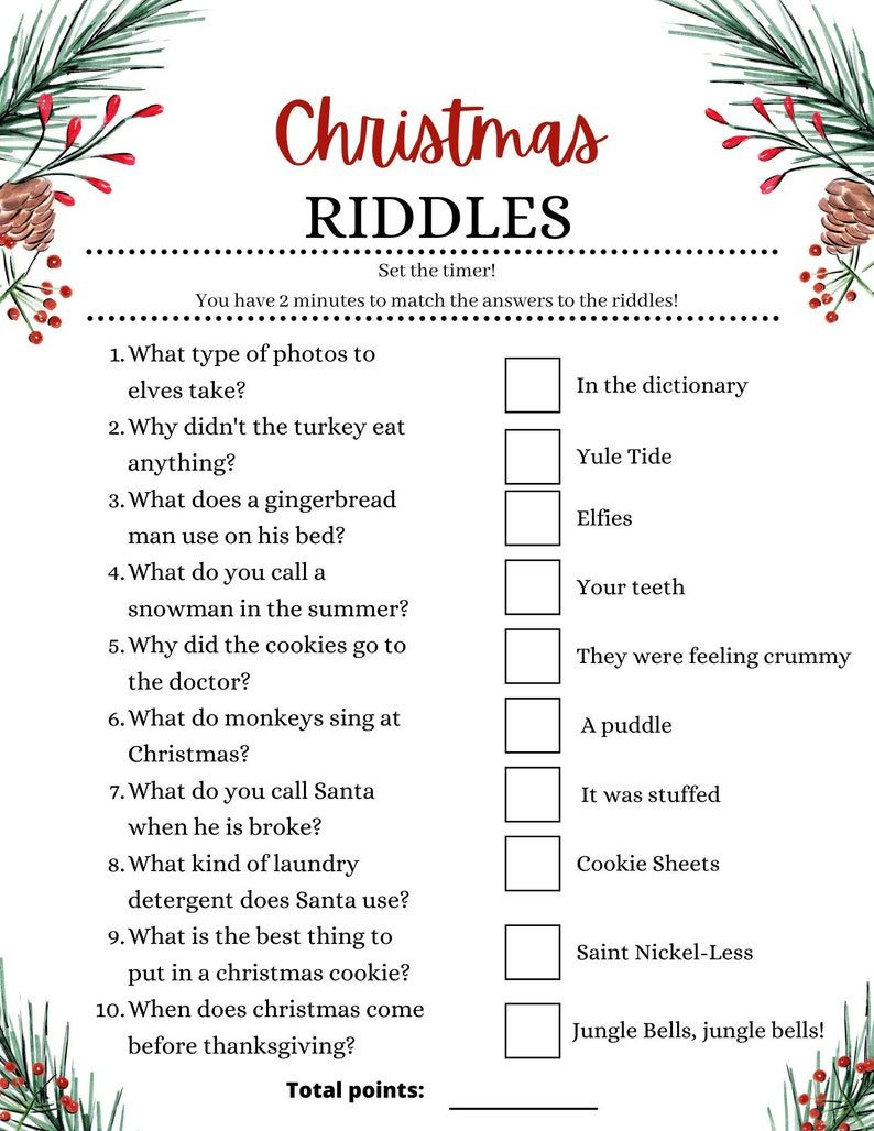 Printable Christmas Trivia Game Kids Holiday Game Printable - Etsy for Free Printable Christmas Riddle Games