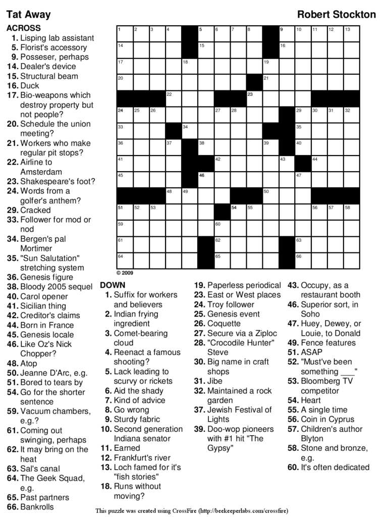 Printable Crossword Puzzle <h2>127: "Tat Away" | Beekeeper Crosswords For Free Printable Themed Crossword Puzzles