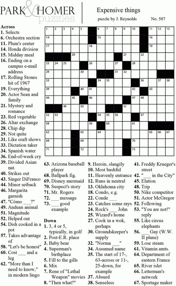 Free Daily Online Printable Crossword Puzzles