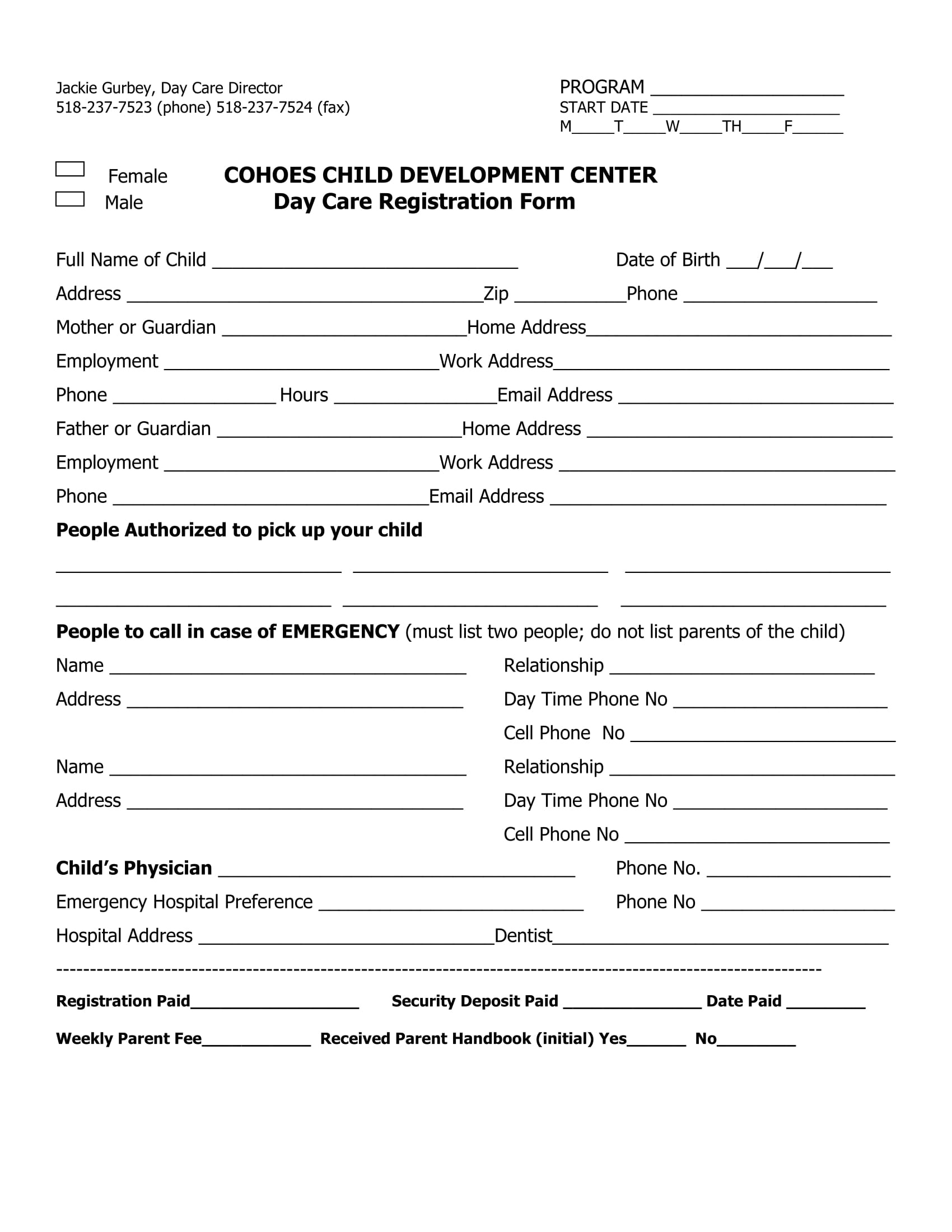 Printable Daycare Application Form For Parents - Printable Party intended for Free Printable Daycare Forms For Parents