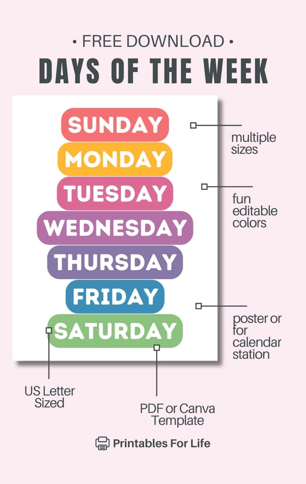 Printable Days Of The Week [Free Download] within Free Printable Days of the Week