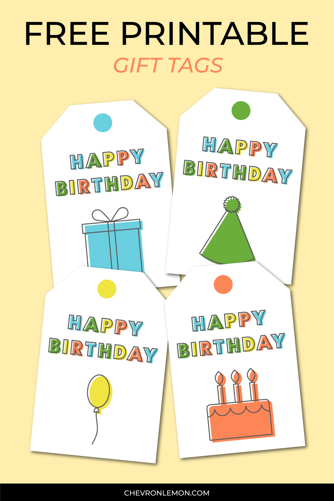 Printable Happy Birthday Gift Tags - Chevron Lemon with Free Printable Birthday Tags