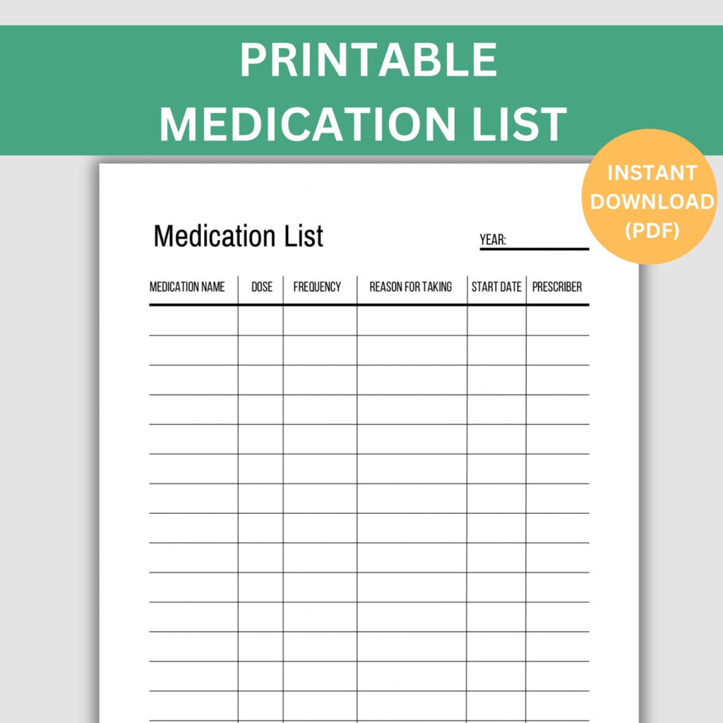 Printable Medication List Template, Track Medications, Instant Throughout Free Printable Medication List Template Printable Medication List Template, Track Medications, Instant Throughout Free Printable Medication List Template