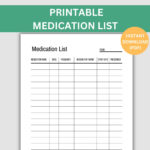 Printable Medication List Template, Track Medications, Instant Throughout Free Printable Medication List Template