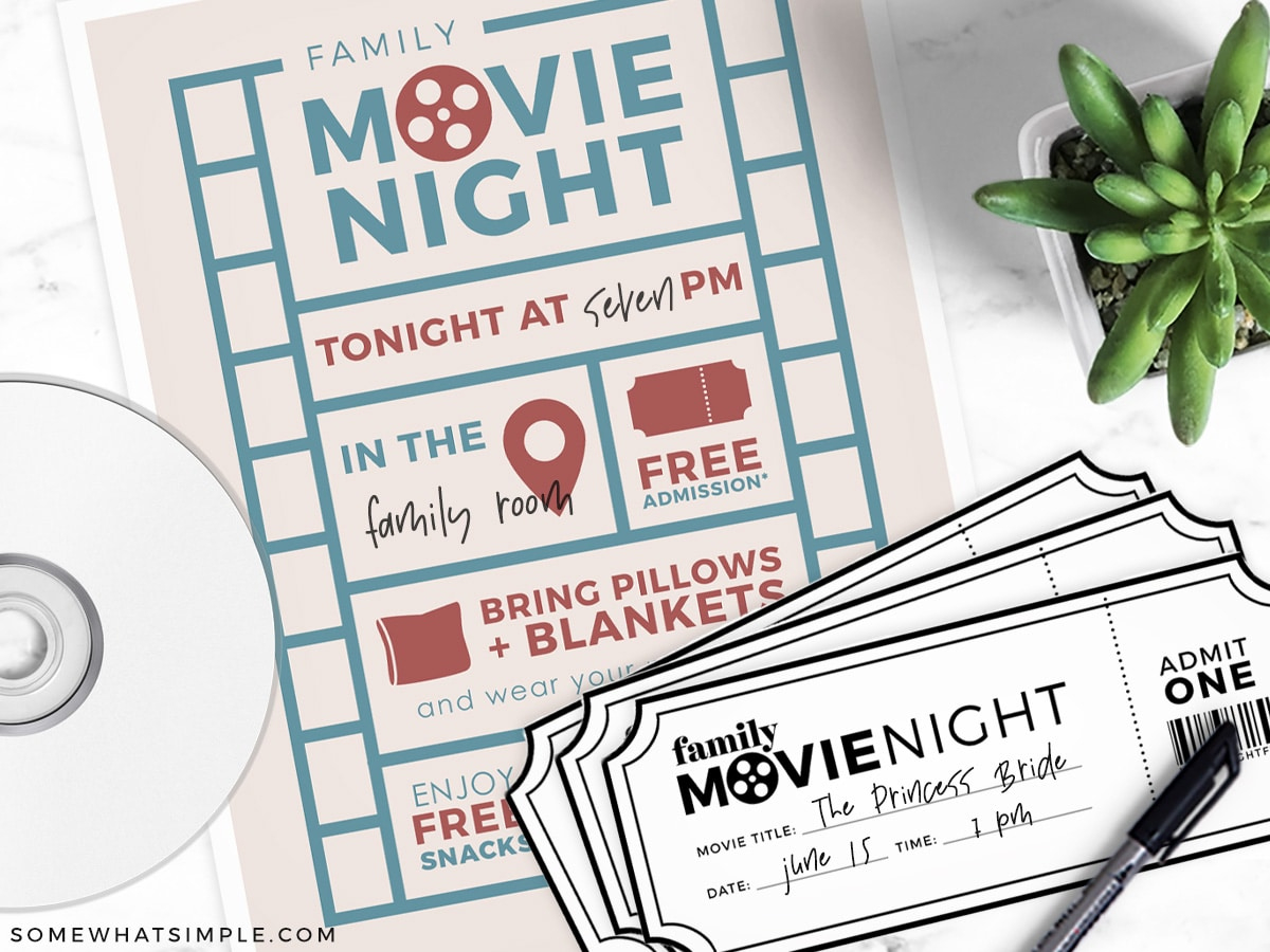 Printable Movie Tickets + Family Movie Night - Somewhat Simple intended for Free Printable Movie Themed Invitations