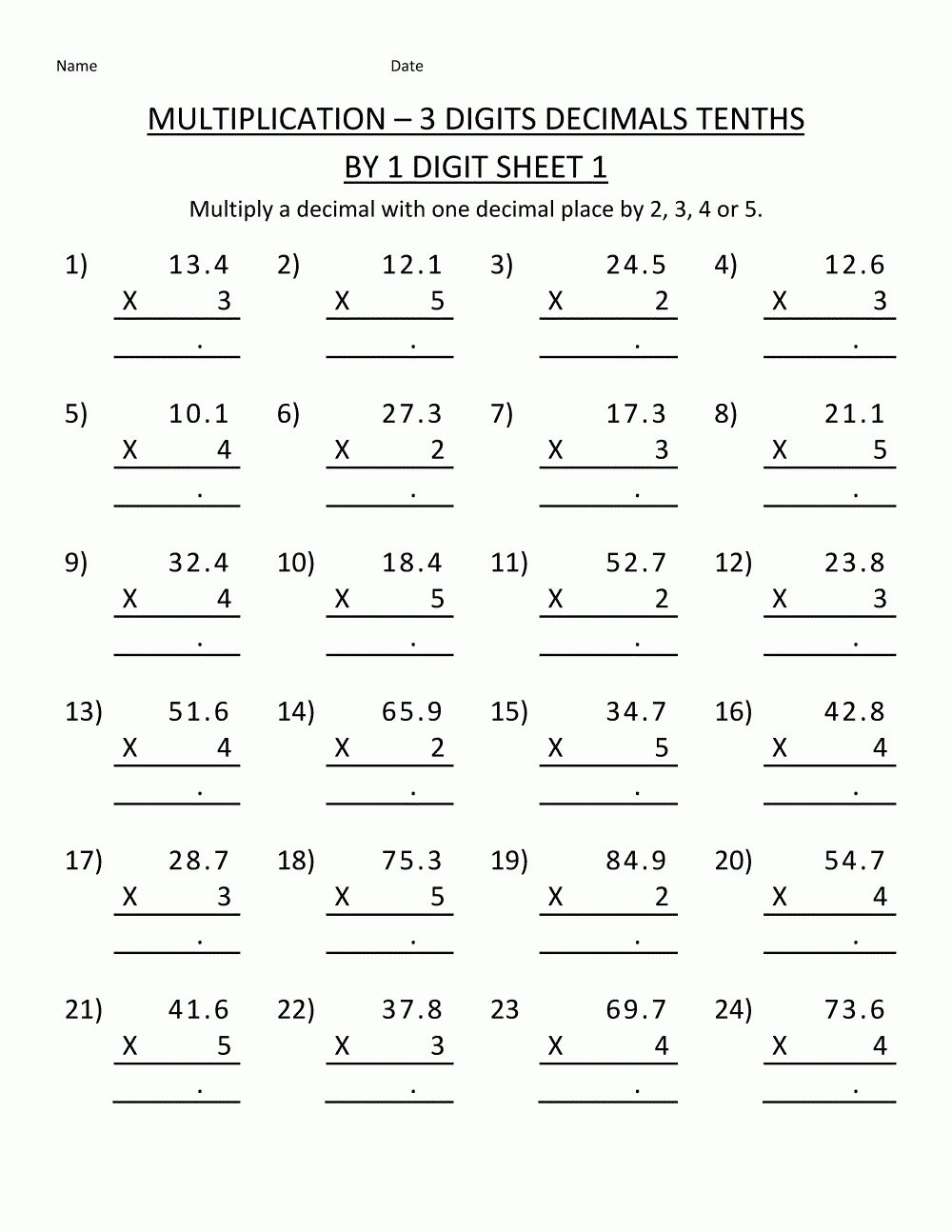 Printable Multiplication Worksheets inside Free Printable Multiplication Worksheets For 5th Grade