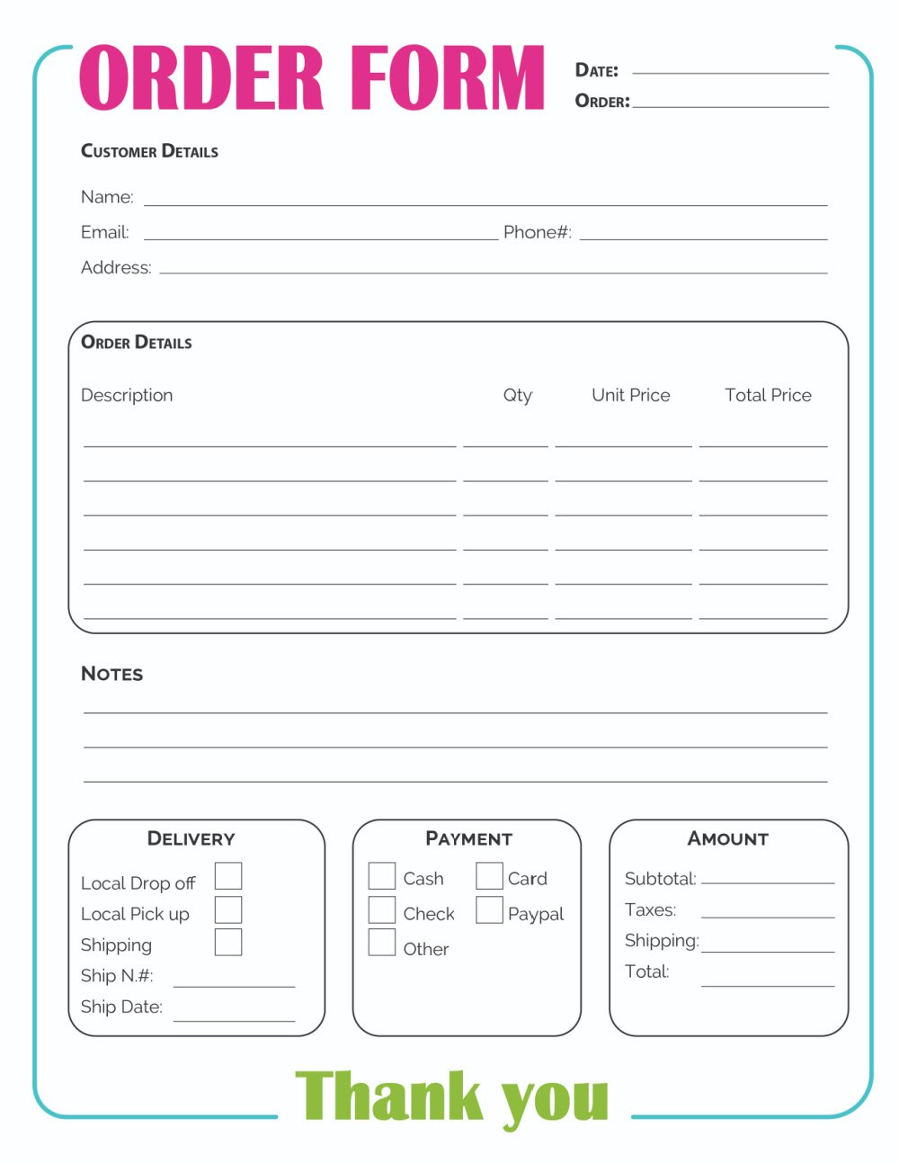 Printable Order Form Template (2 Options) throughout Free Printable Business Forms