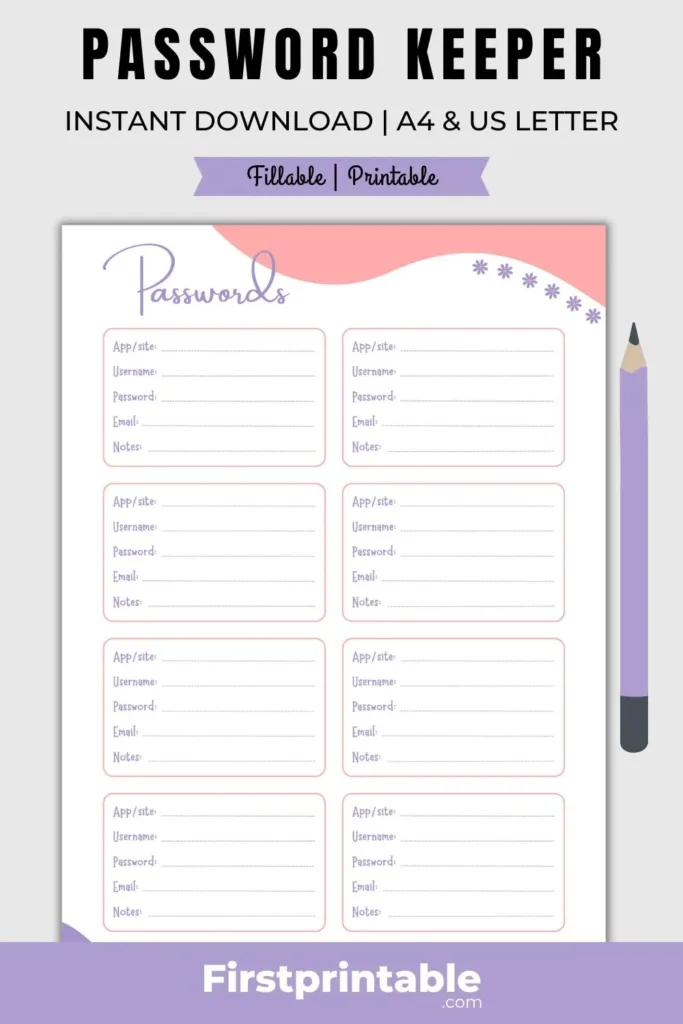 Printable Password Log   Fillable [Pdf] For Free Printable Password Organizer