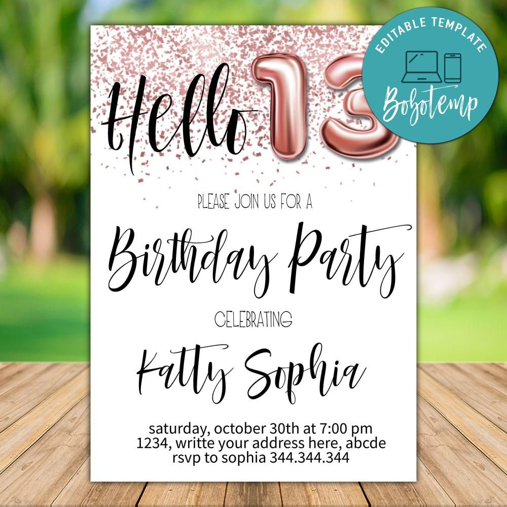 Printable Rose Gold 13Th Birthday Invitation Instant Download With Regard To 13th Birthday Party Invitations Printable Free Printable Rose Gold 13Th Birthday Invitation Instant Download With Regard To 13th Birthday Party Invitations Printable Free