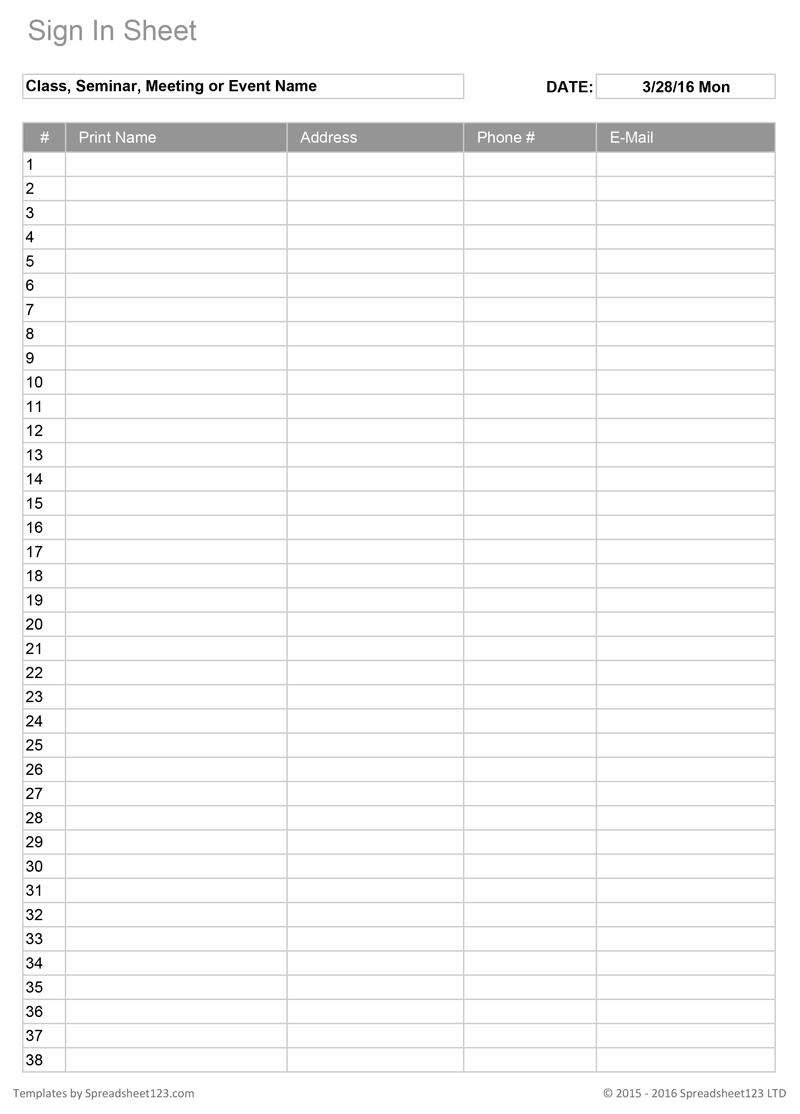 Printable Sign In Worksheets And Forms For Excel, Word And Pdf within Free Printable Sign in Sheet