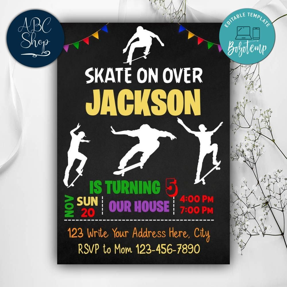 Printable Skateboard Birthday Invitation Instant Download | Bobotemp Pertaining To Free Printable Skateboard Birthday Party Invitations Printable Skateboard Birthday Invitation Instant Download | Bobotemp Pertaining To Free Printable Skateboard Birthday Party Invitations