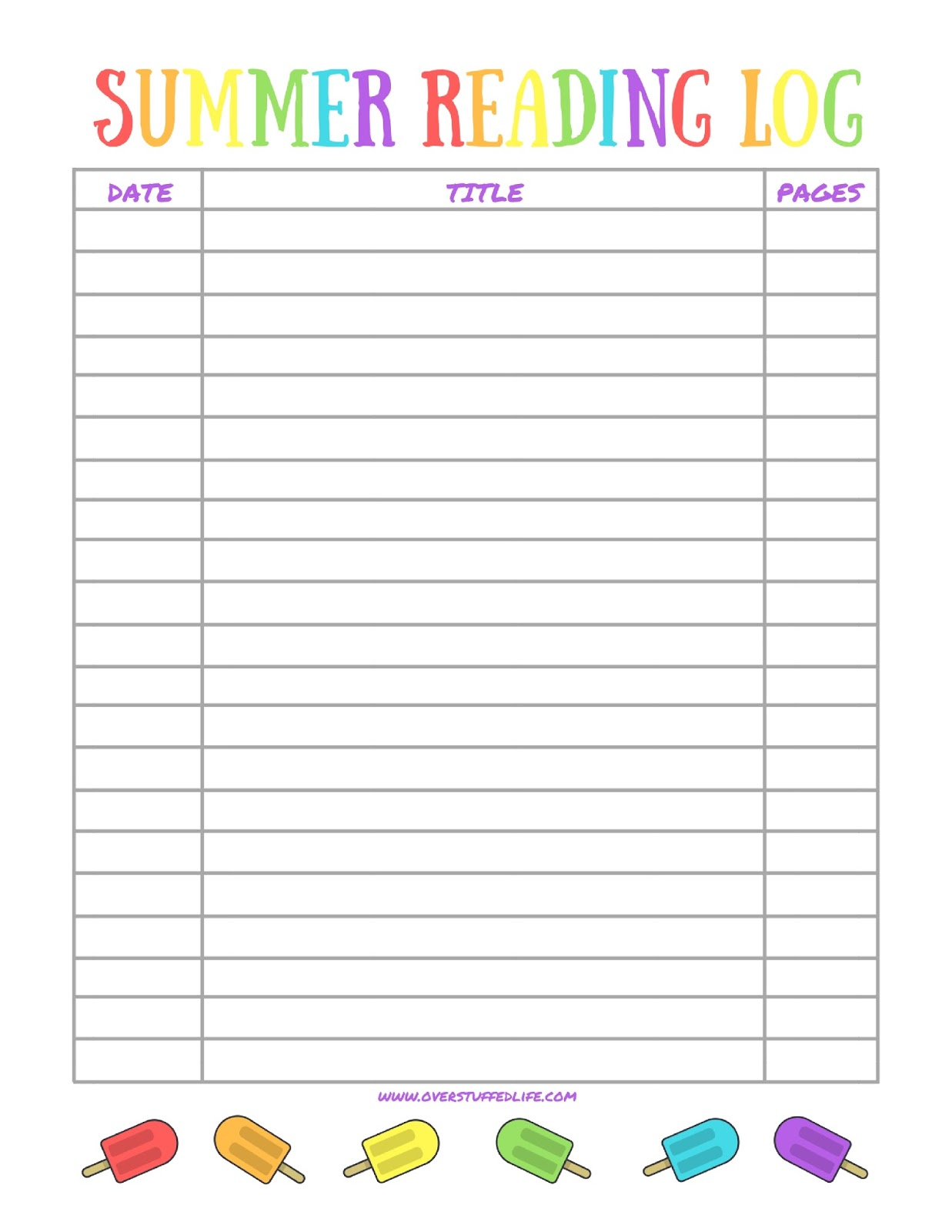 Printable Summer Reading Log For Kids - Overstuffed Life within Free Printable Reading Logs For Children