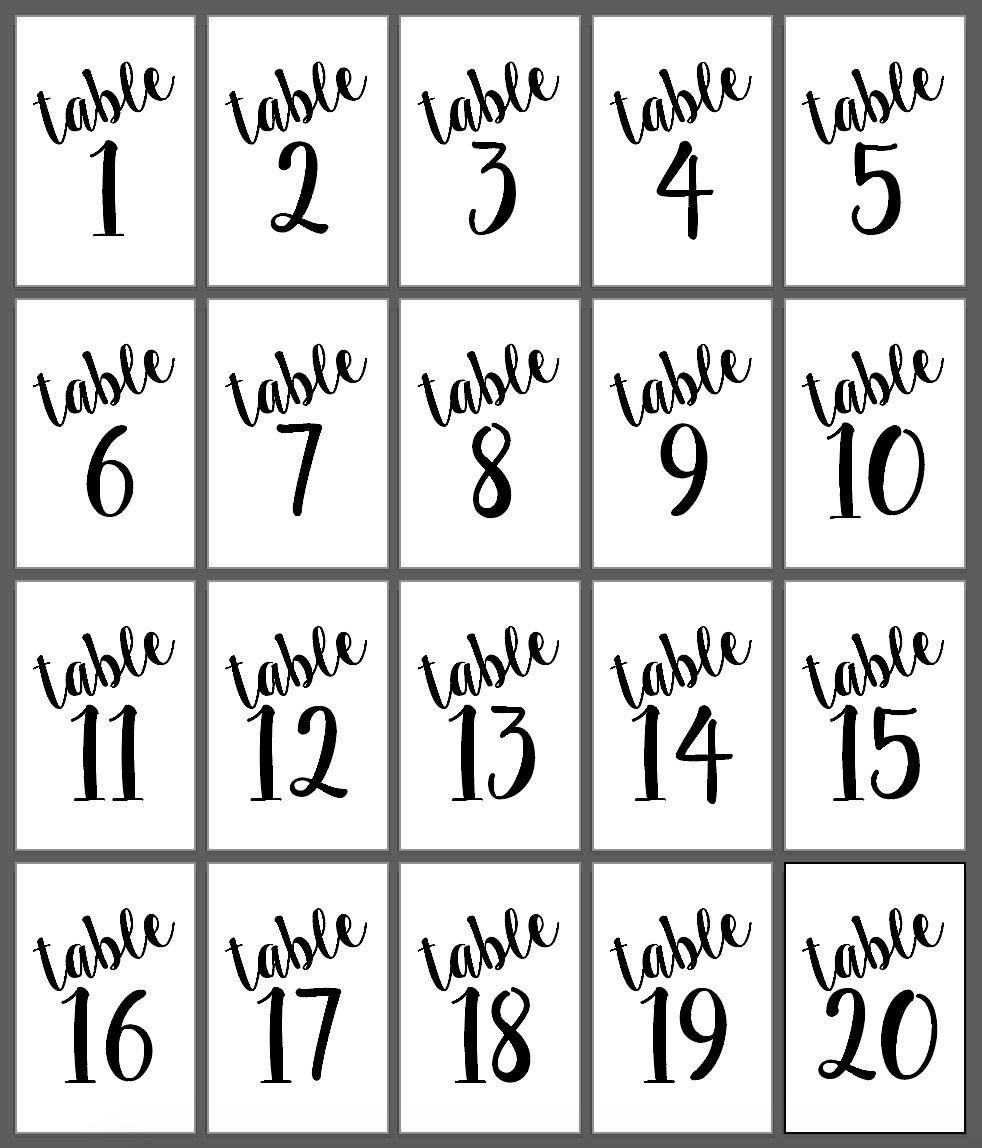 Printable Wedding Table Numbers - Table Numbers 1-20 Size 4X6 with Free Printable Table Numbers 1-20