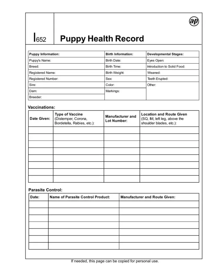 Free Printable Pet Health Record