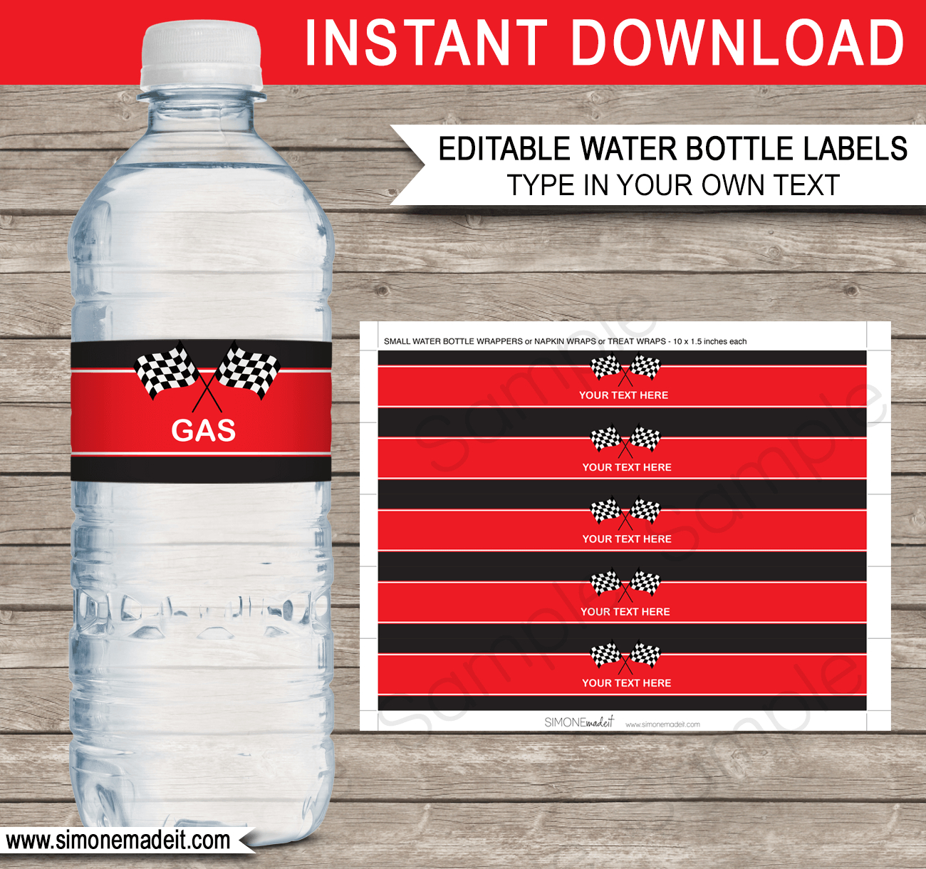 Race Car Water Bottle Labels Template - Red for Free Printable Cars Water Bottle Labels