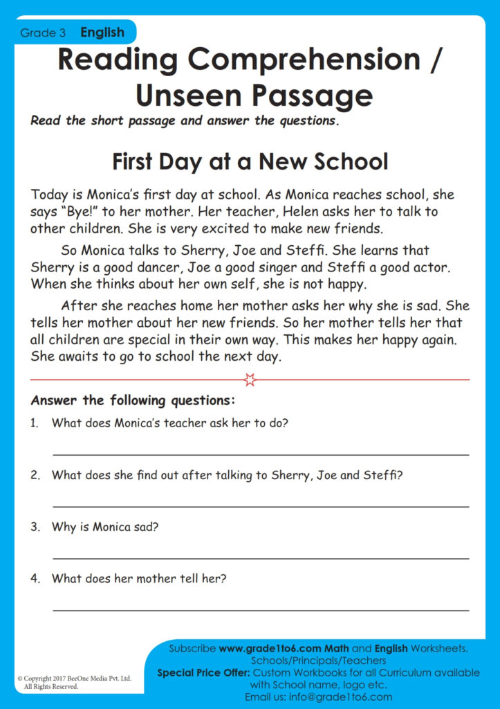 Reading Comprehension Worksheet Grade 3 | Grade1To6 In Free Printable Reading Passages For 3rd Grade Reading Comprehension Worksheet Grade 3 | Grade1To6 In Free Printable Reading Passages For 3rd Grade