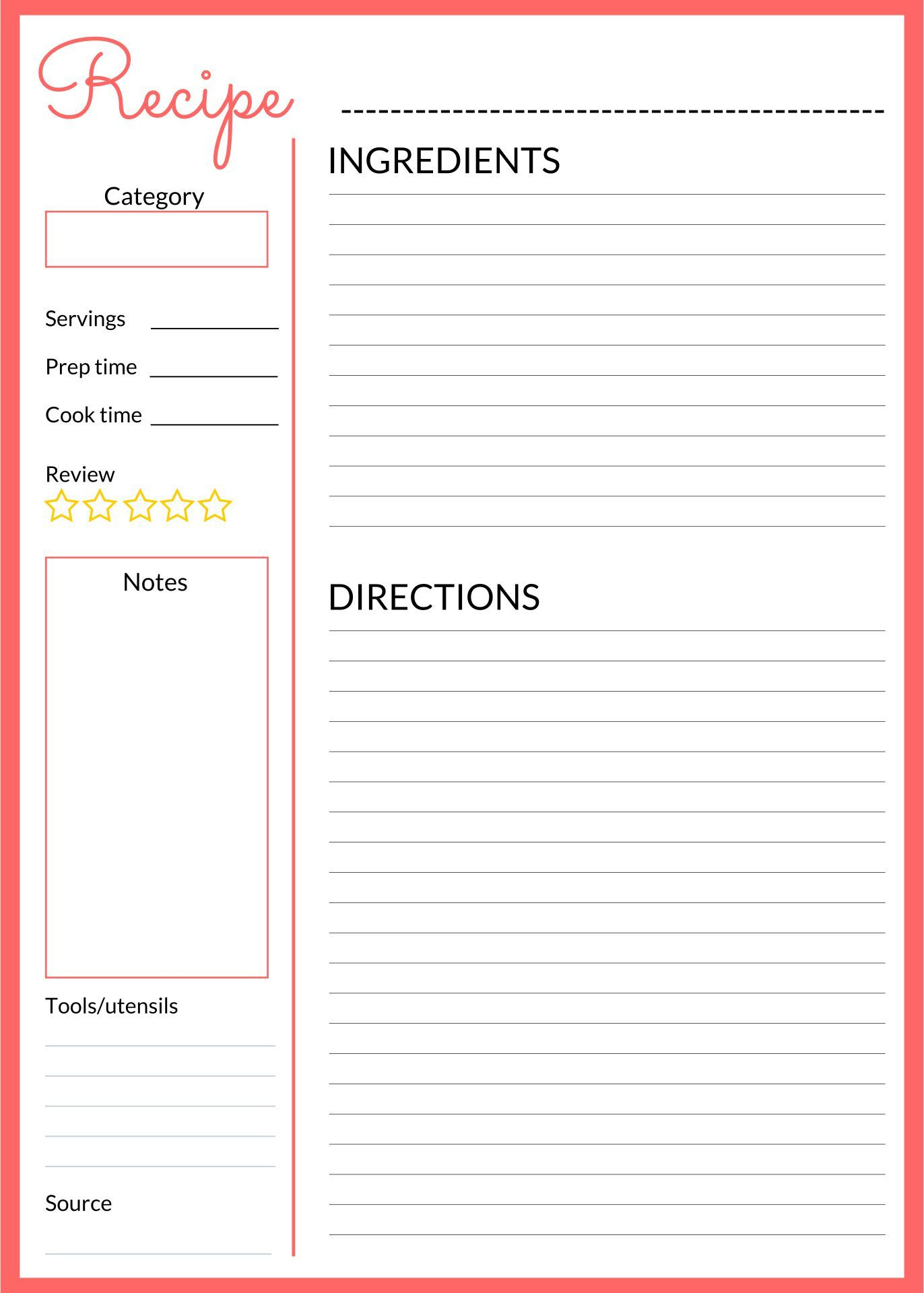 Recipe Pages 8.5X11 - 10 Free Pdf Printables | Printablee with regard to Free Printable Recipe Book Pages