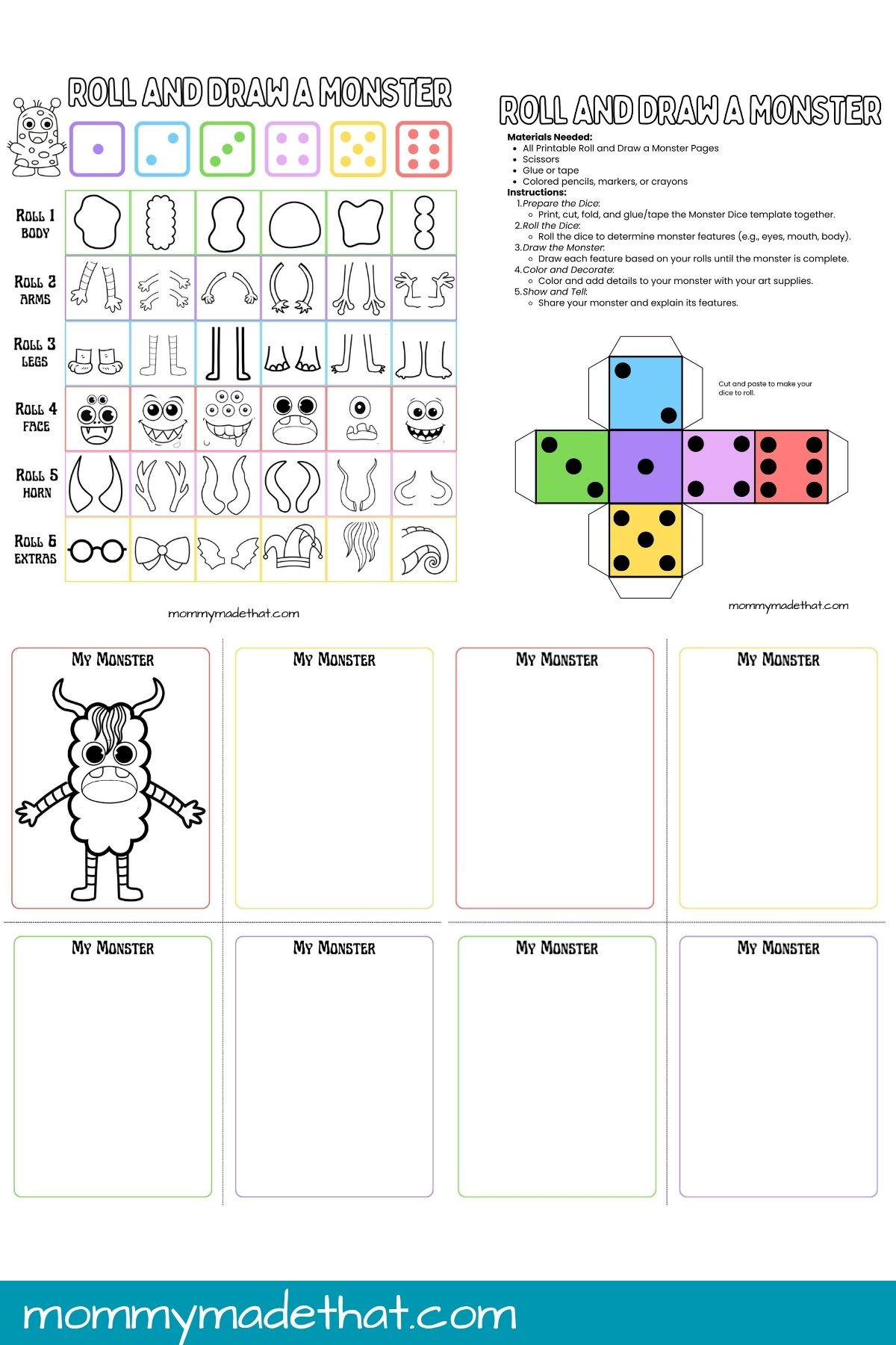 Roll & Draw A Monster Game (Free Printable) throughout Roll a Monster Free Printable