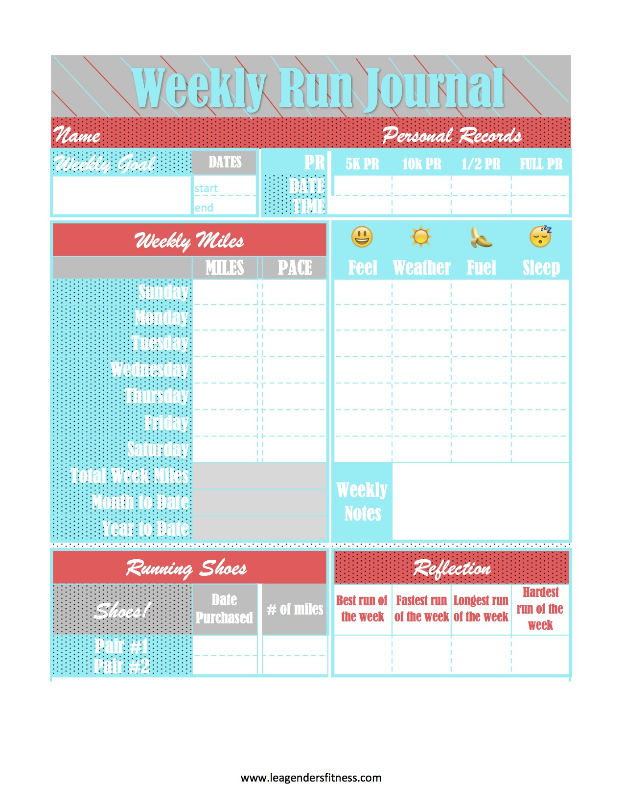 Running Journal Free Printable Download — Lea Genders Fitness intended for Free Printable Running Log