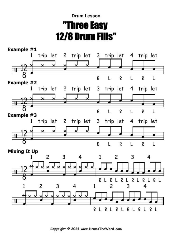 S] New Free Sheet Music Showing You Three Easy 12/8 Drum Fills For With Free Printable Drum Sheet Music