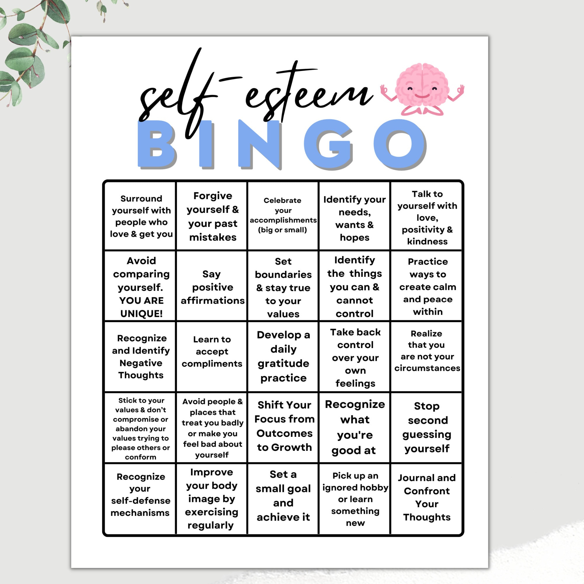Self-Esteem Bingo, Therapist Bingo, Adult Self-Esteem, Mental intended for Free Printable Self Esteem Bingo
