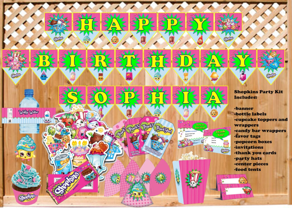 Shopkins Themed Party Kit Instant Download   Etsy   Worksheets Library Within Shopkins Banner Printable Free