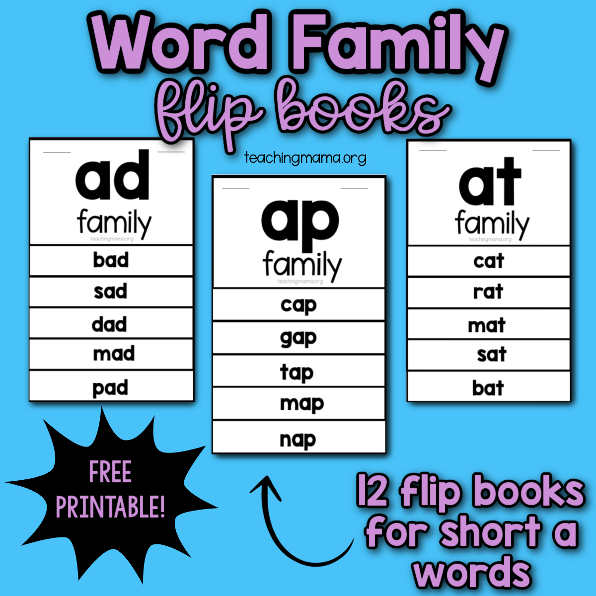 Short A Word Family Flip Books - Teaching Mama in Free Printable Word Family Mini Books