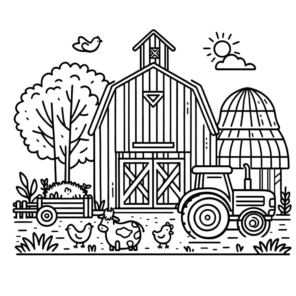 Simple Coloring Template: Barn And Tractor On Farm (Free) Regarding Free Printable Barn Coloring Pages Simple Coloring Template: Barn And Tractor On Farm (Free) Regarding Free Printable Barn Coloring Pages