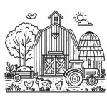 Simple Coloring Template: Barn And Tractor On Farm (Free) Regarding Free Printable Barn Coloring Pages
