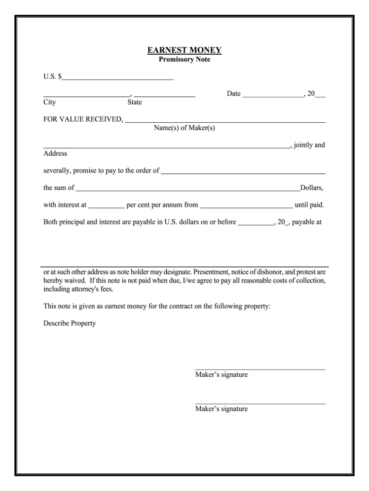 Free Printable Promissory Note Template